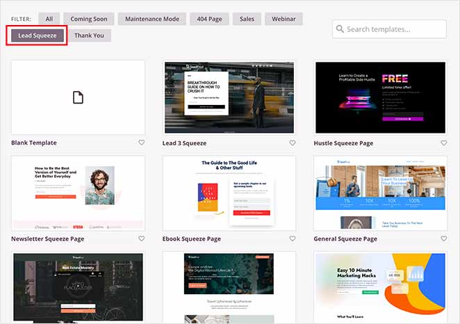 Choose a squeeze page template