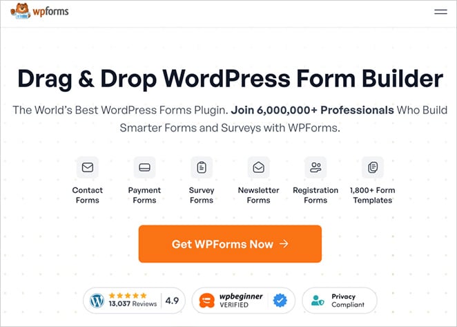 WPForms form builder for creating contact forms