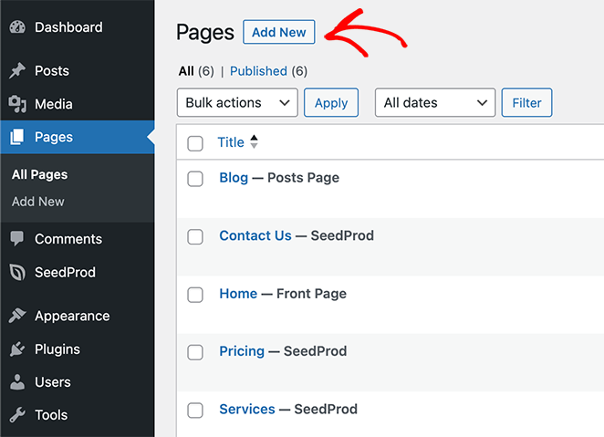 Ajouter une nouvelle page dans WordPress