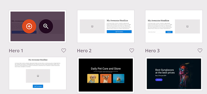Sélection d'une section SeedProd hero