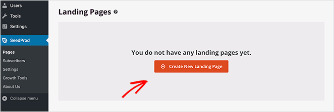 Create a new landing page with SeedProd