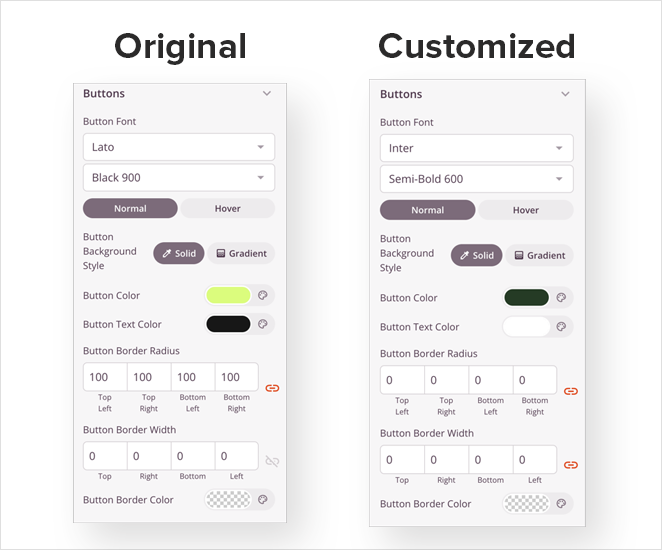 custom-WordPress-buttons - SeedProd Custom WordPress theme button settings