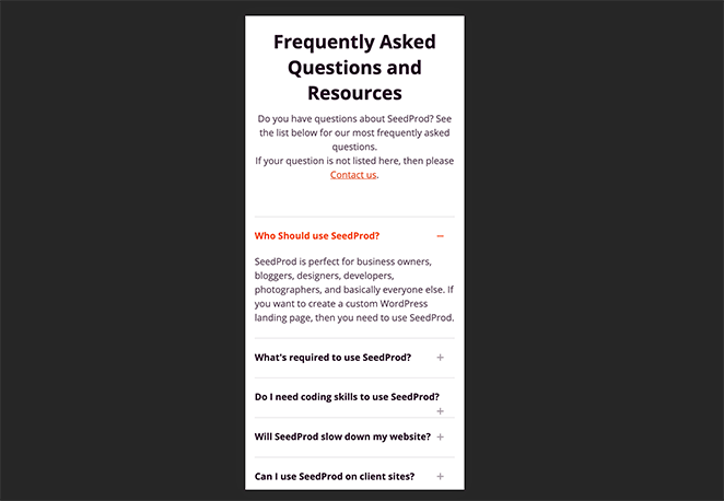 Example of making information easy to find on mobile