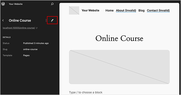 Modifiez votre page personnalisée avec l'éditeur de site WordPress