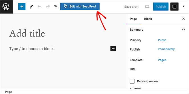 WordPress 'Edit with SeedProd' button for travel services page