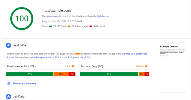 Outil de référencement Google PageSpeed insights