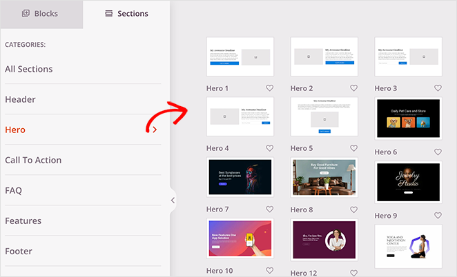 Choisir une section de héros pour votre page d'information en utilisant SeedProd
