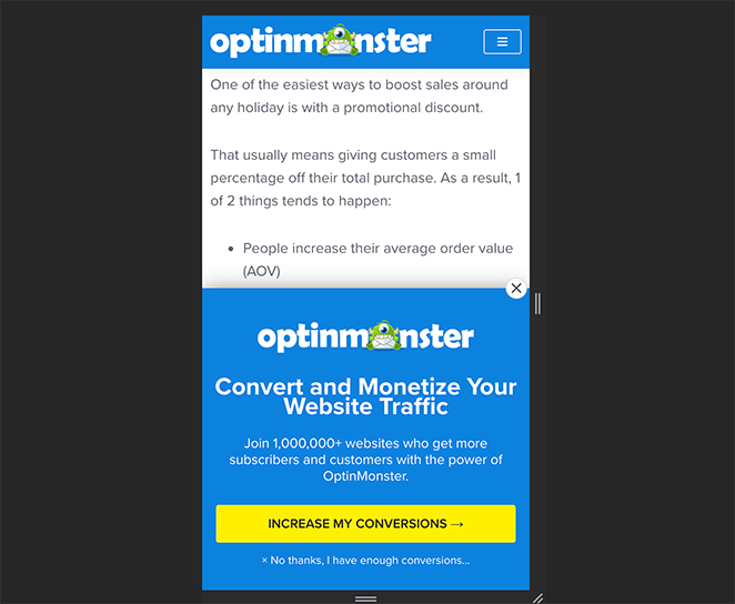 Example of a mobile-friendly popup