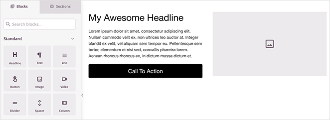 SeedProd page builder avec une section hero demo