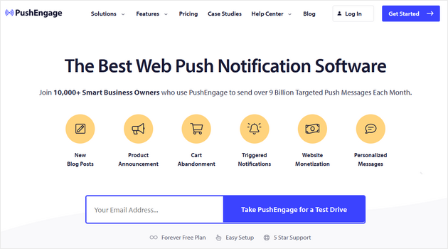 Homepage of PushEngage best push notification software