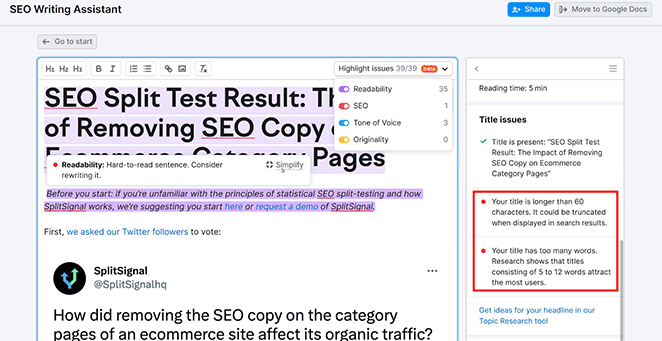 Assistant de rédaction SEMRush