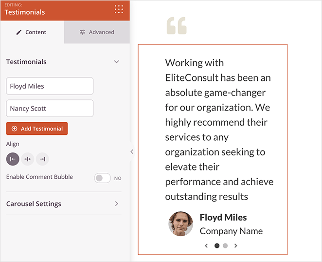 Adding testimonials to your website using SeedProd testimonials block